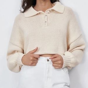 Zara Cropped Knit Button Sweater